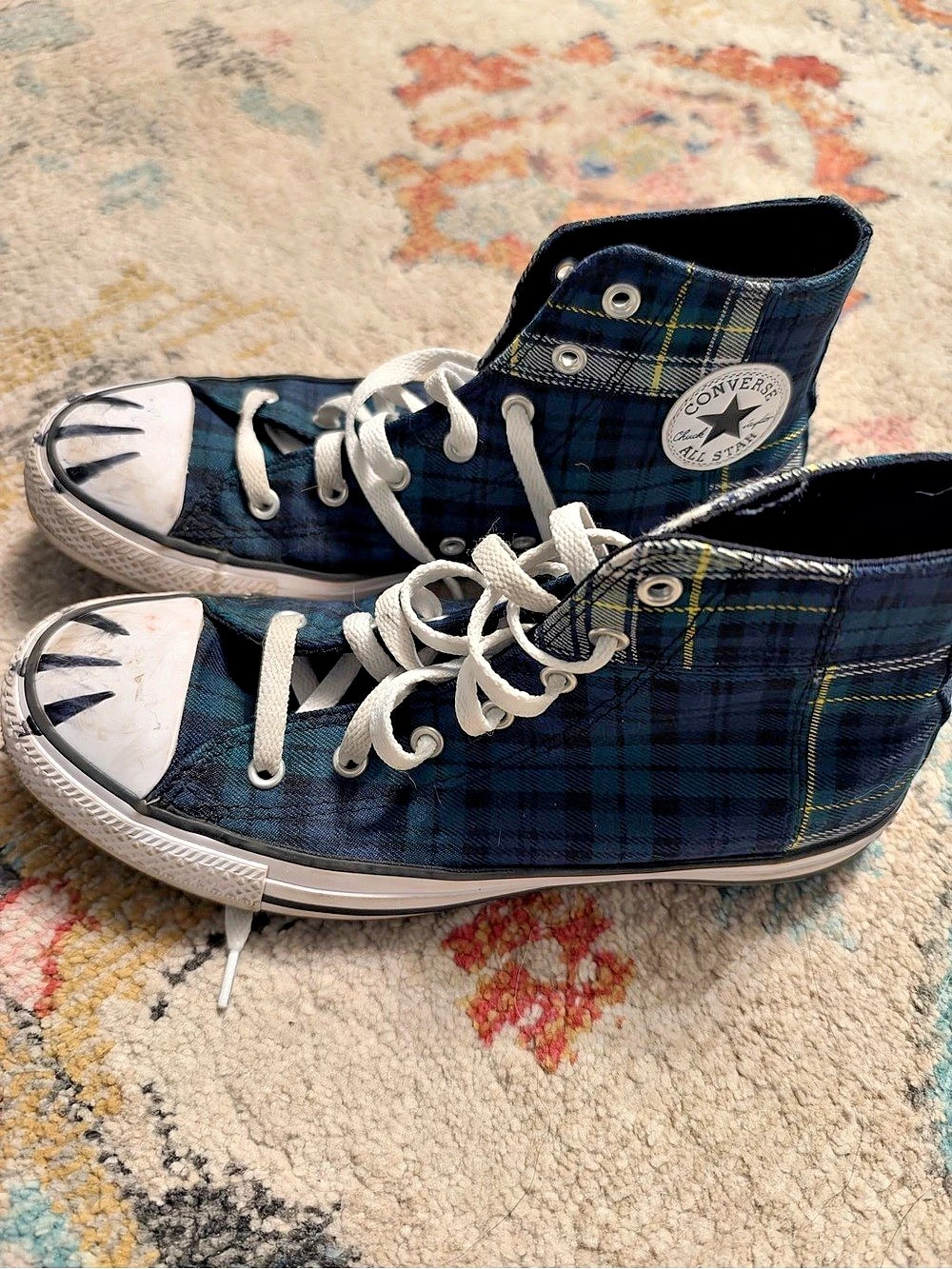 Converse Chuck Taylor All Star Plaid High Top Sneakers Blue & White US 6.5